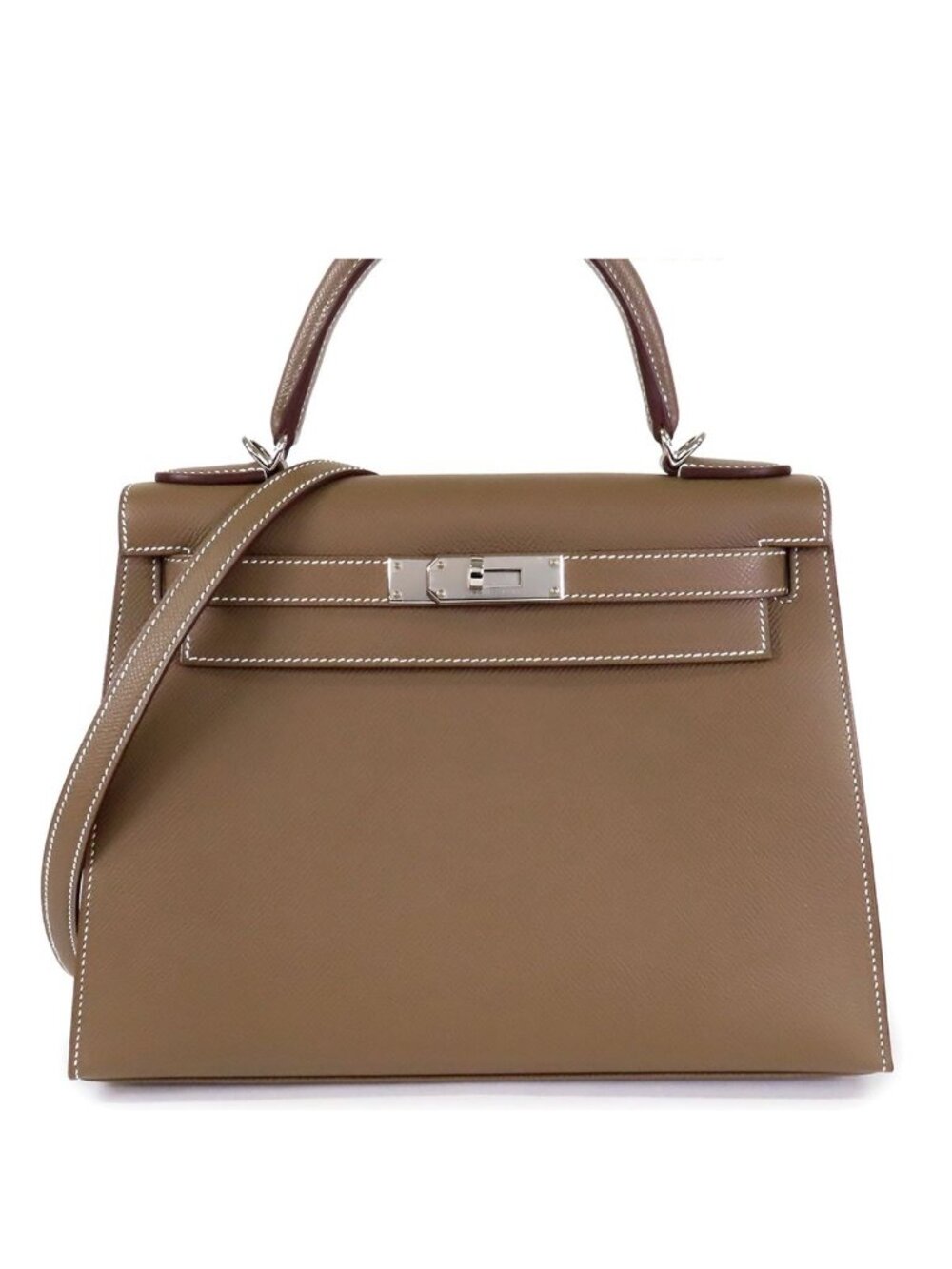 Hermes Kelly 28 Etoupe Silver Epsom Handbag